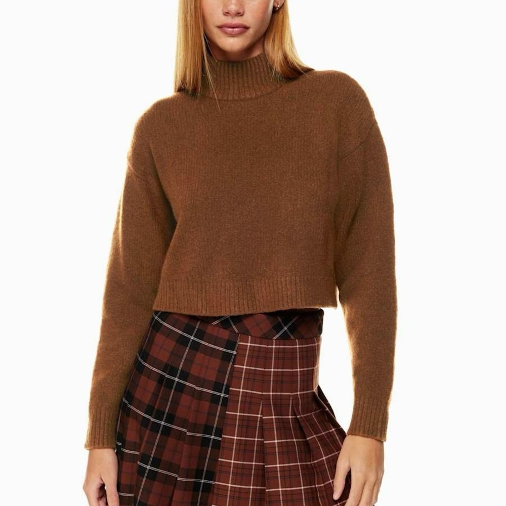 Aritzia Sunday Best Scottie Turtleneck Sweater in Brown Small Cropped Mock Neck